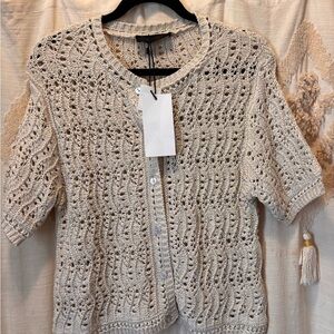 Zara Short Sleeve Cream Crochet Button-Up Cardigan-NWT-Vintage Style